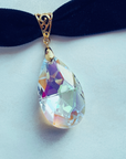 Black Velvet Crystal Choker | Teardrop Pendant Gothic Necklace for Vampire Style