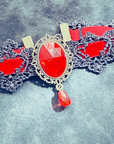 Bloodline Gothic Choker | Black Lace & Red Gem Vampire Necklace