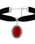 Gothic Velvet Choker with Red Gem Pendant Vampire Core Accessory