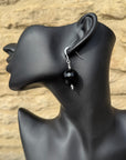 Gothic Jewellery Sterling Silver Earrings Vintage Glass Black Earrings Large 925