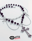 Layered Gothic Cross Necklace Purple Beads Star Charms Barbed Wire Choker