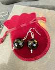 Gothic Jewellery Sterling Silver Earrings Vintage Glass Black Earrings Large 925