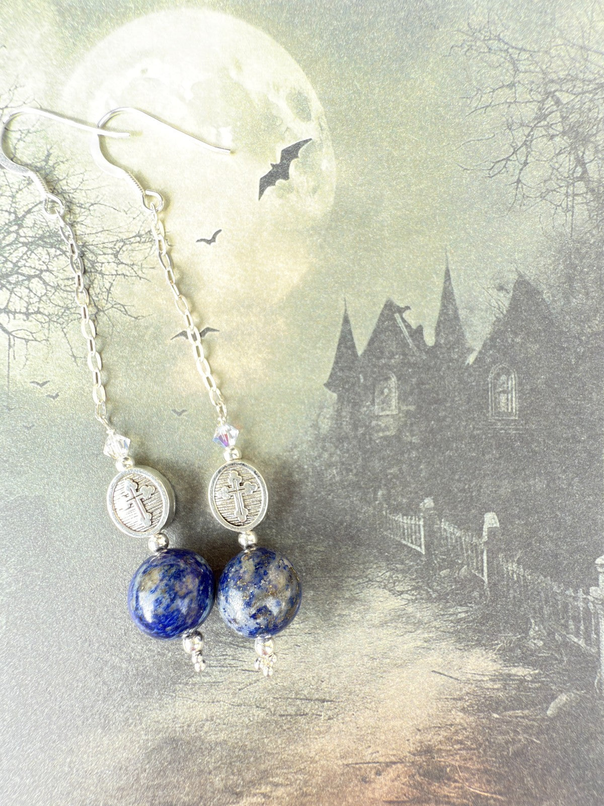 lapis lazuli earrings sterling silver 925 Drop Earrings Silver Gothic Earrings