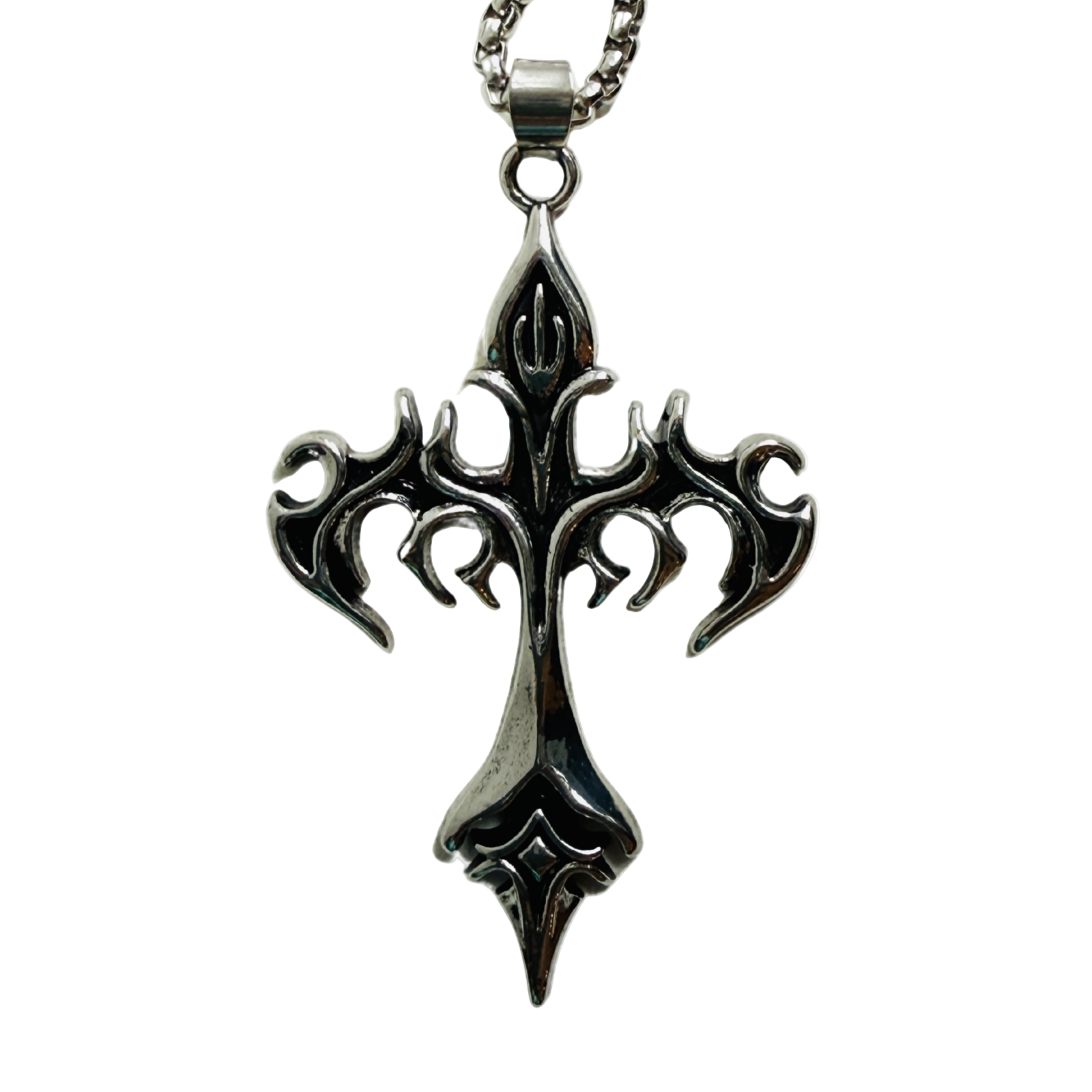 Gothic Cross Necklace Stainless Steel Pendant Alt Goth Punk Vampire Jewellery