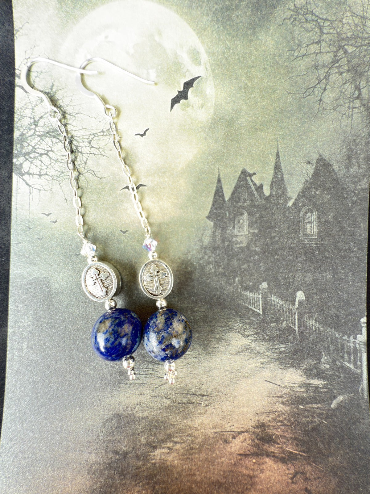 lapis lazuli earrings sterling silver 925 Drop Earrings Silver Gothic Earrings