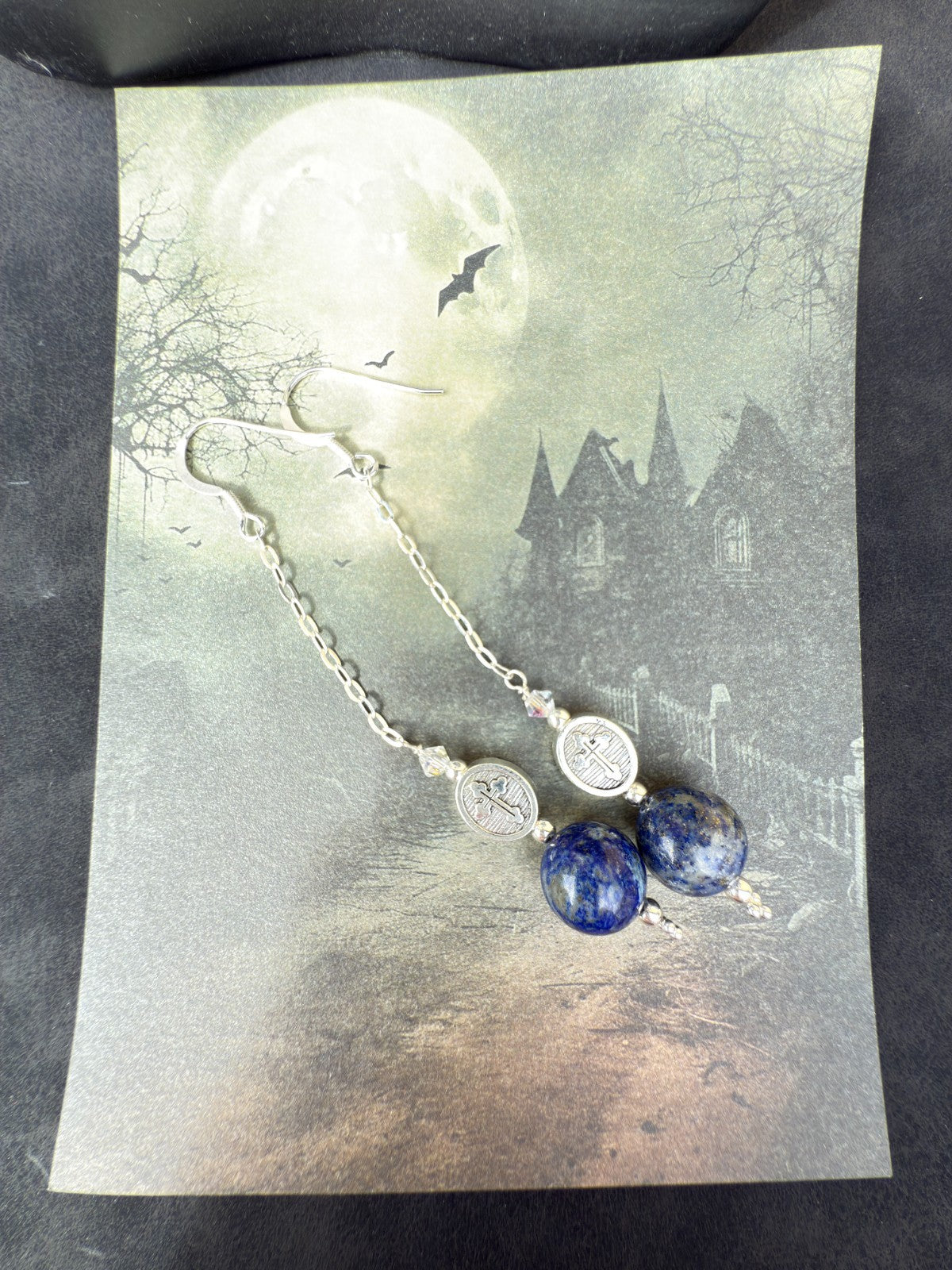 lapis lazuli earrings sterling silver 925 Drop Earrings Silver Gothic Earrings