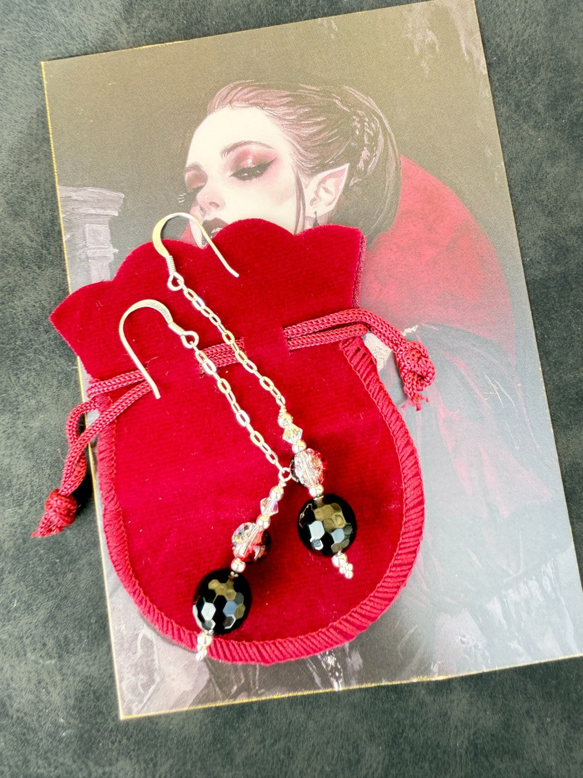 925 Silver Earrings Black Earrings Gothic Earrings Spiritual Gifts Long Earrings