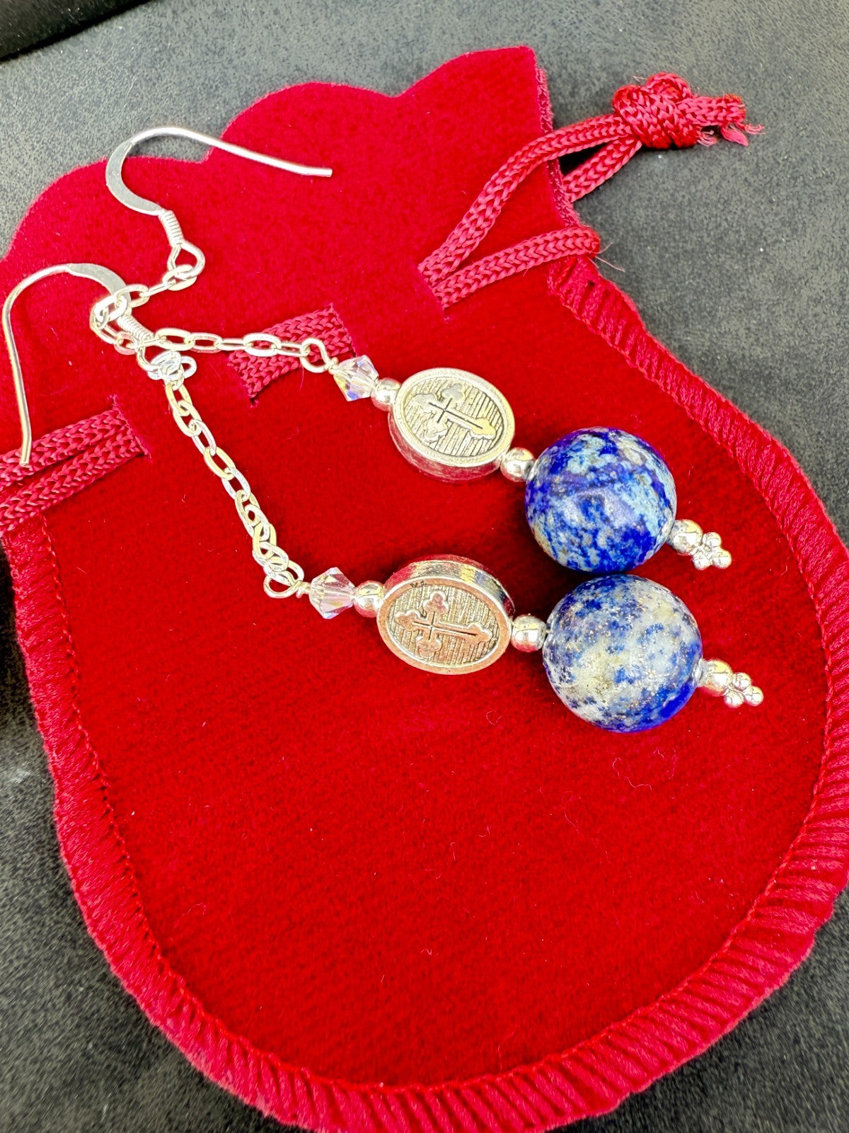 lapis lazuli earrings sterling silver 925 Drop Earrings Silver Gothic Earrings