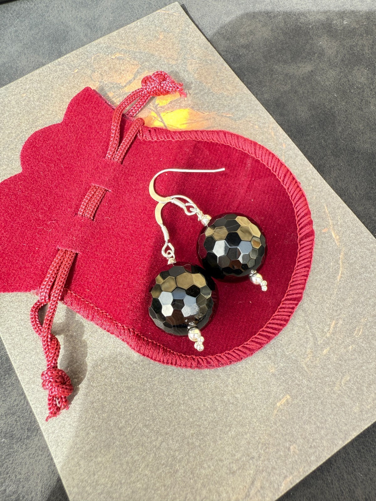 Gothic Jewellery Sterling Silver Earrings Vintage Glass Black Earrings Large 925