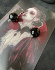 Gothic Jewellery Sterling Silver Earrings Vintage Glass Black Earrings Large 925