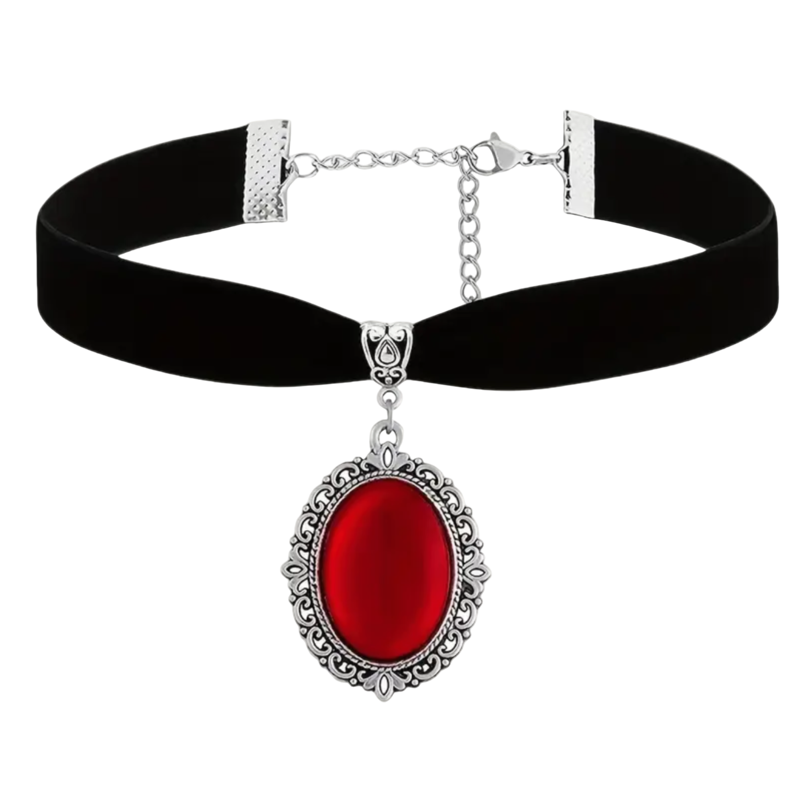 Gothic Velvet Choker with Red Gem Pendant Vampire Core Accessory