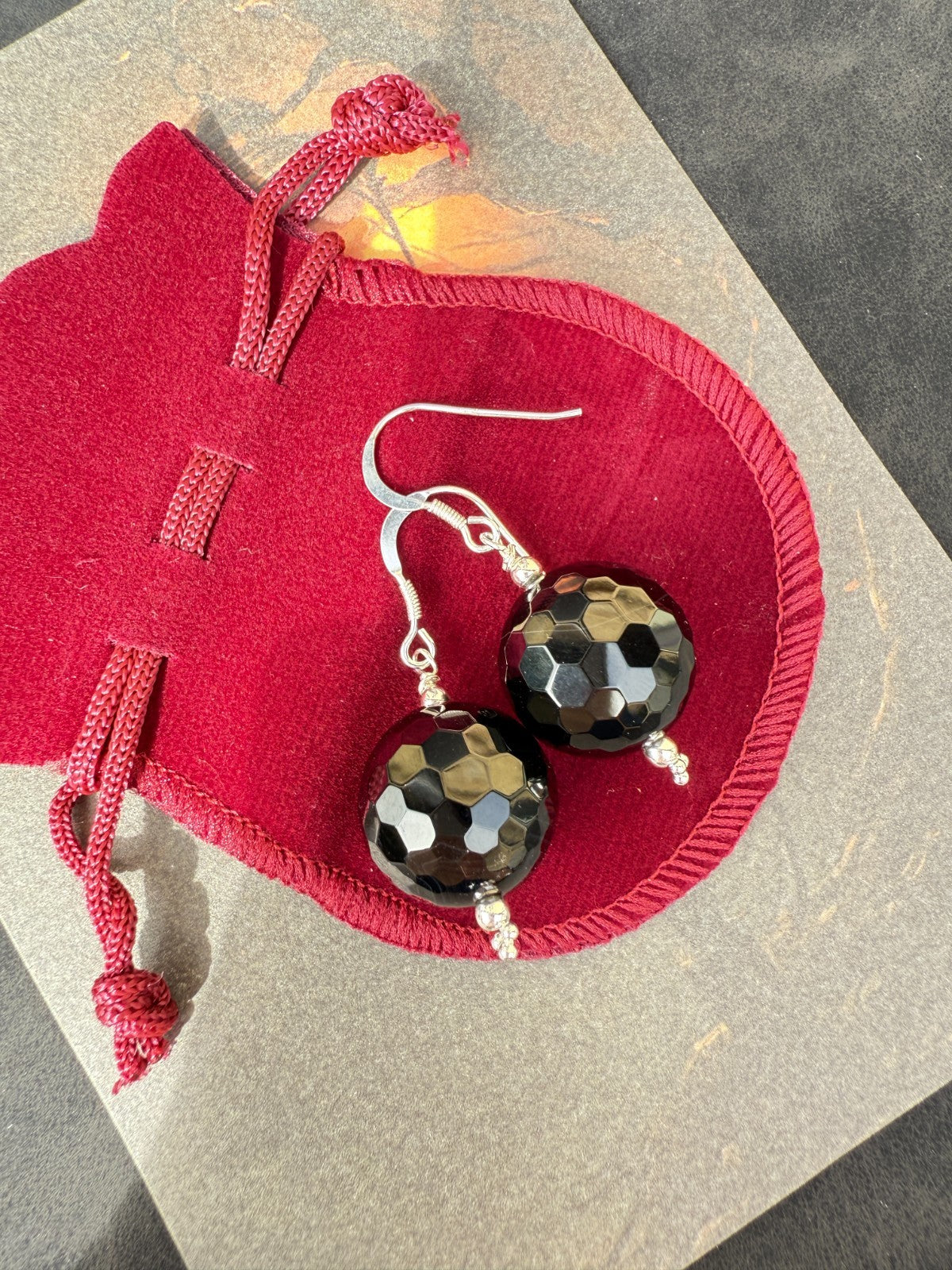 Gothic Jewellery Sterling Silver Earrings Vintage Glass Black Earrings Large 925