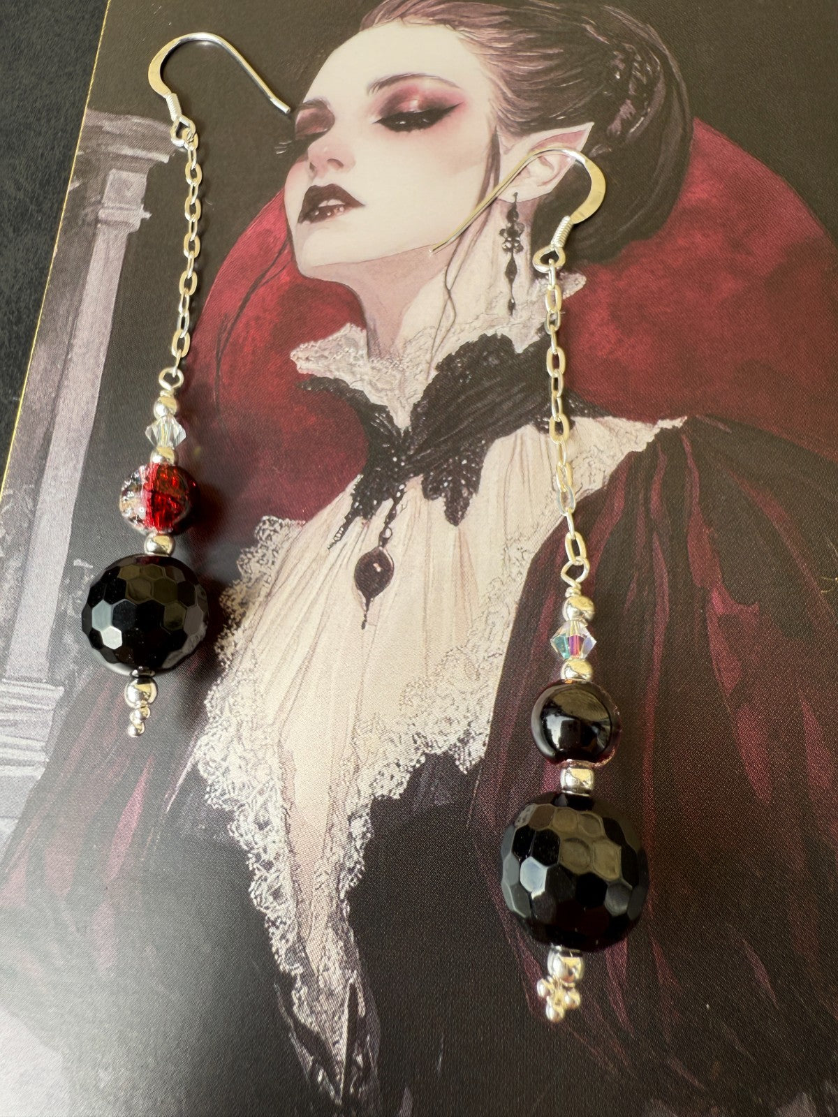 925 Silver Earrings Black Earrings Gothic Earrings Spiritual Gifts Long Earrings