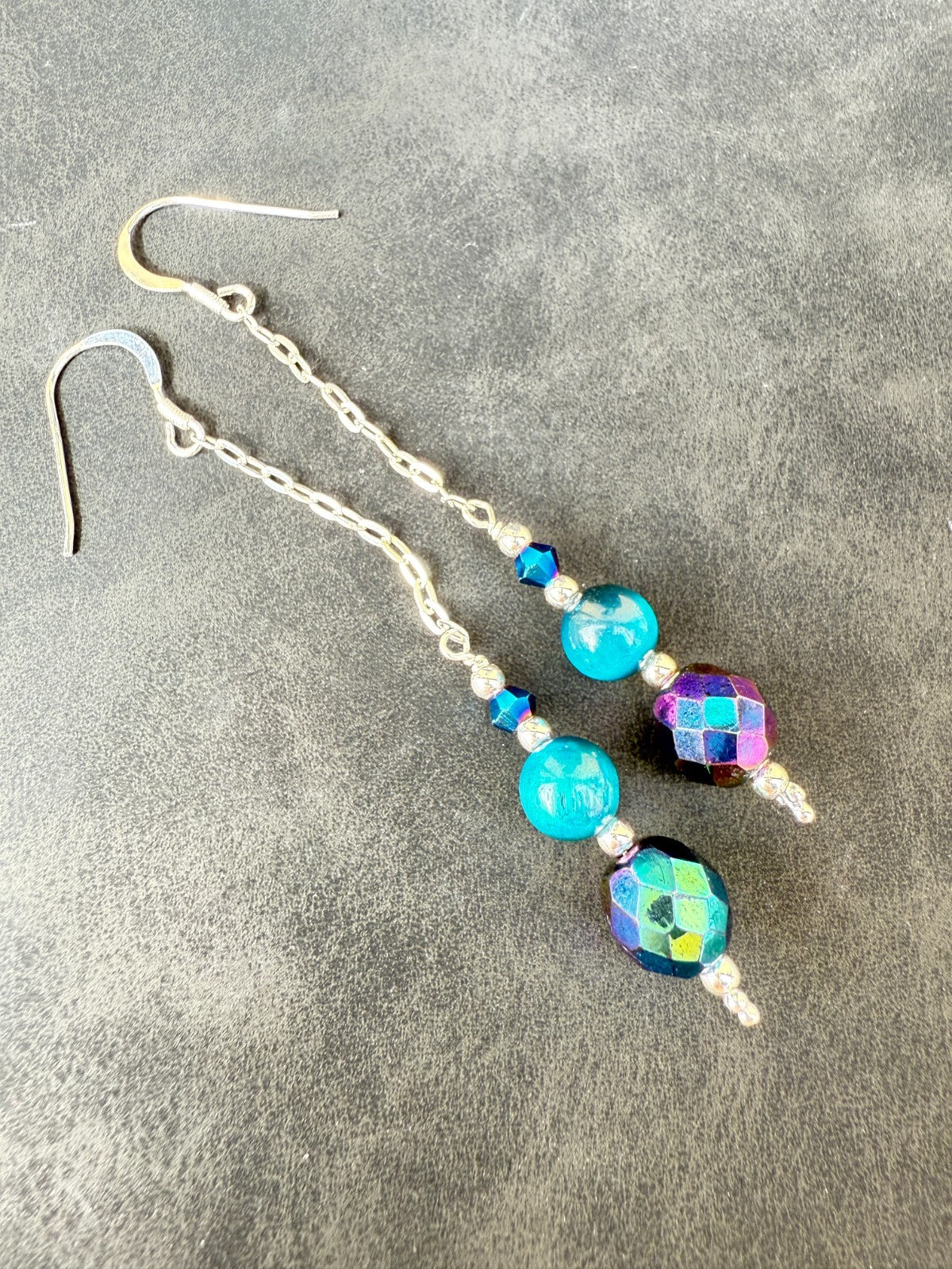 Vintage Crystal Sterling Silver Earrings Long Earrings Cats Eye Earrings