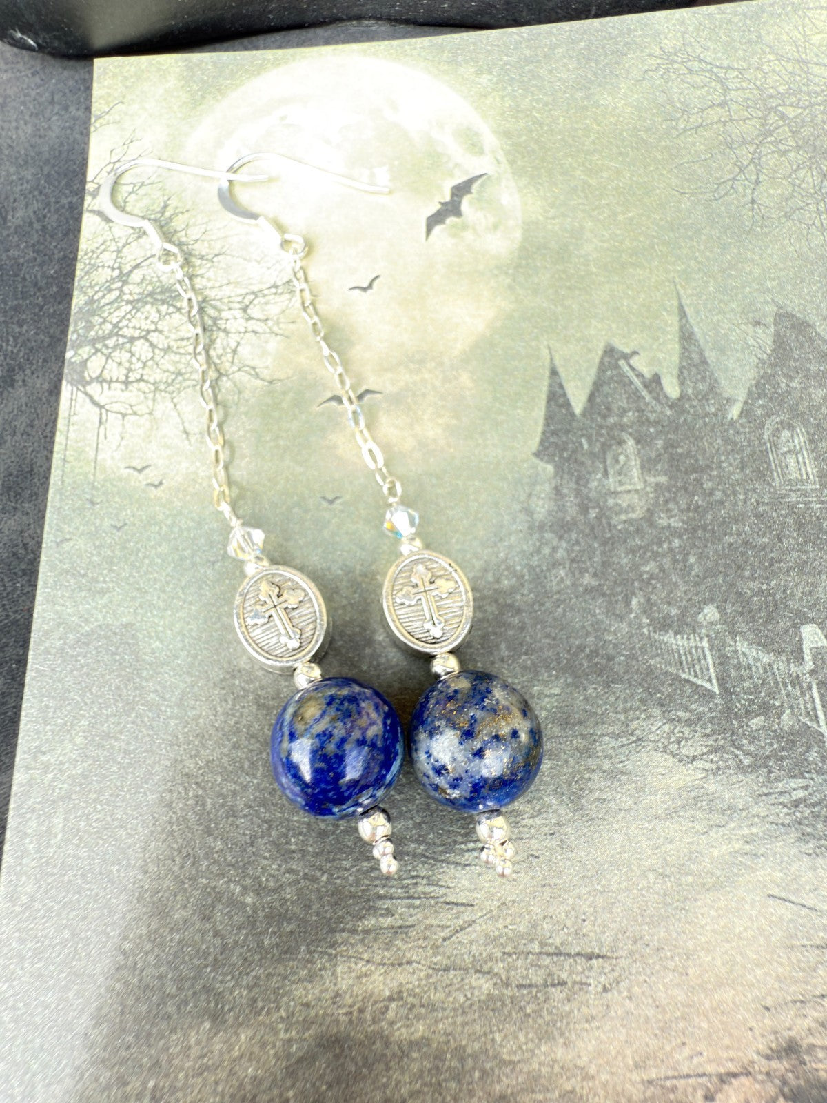 lapis lazuli earrings sterling silver 925 Drop Earrings Silver Gothic Earrings