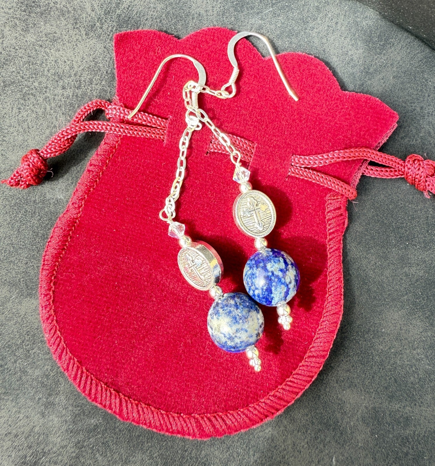 lapis lazuli earrings sterling silver 925 Drop Earrings Silver Gothic Earrings