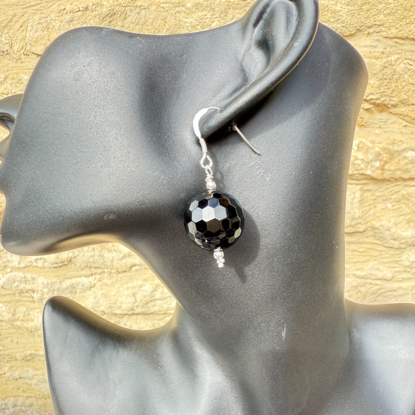 Gothic Jewellery Sterling Silver Earrings Vintage Glass Black Earrings Large 925