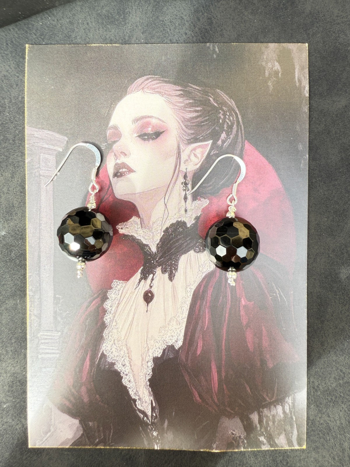 Gothic Jewellery Sterling Silver Earrings Vintage Glass Black Earrings Large 925