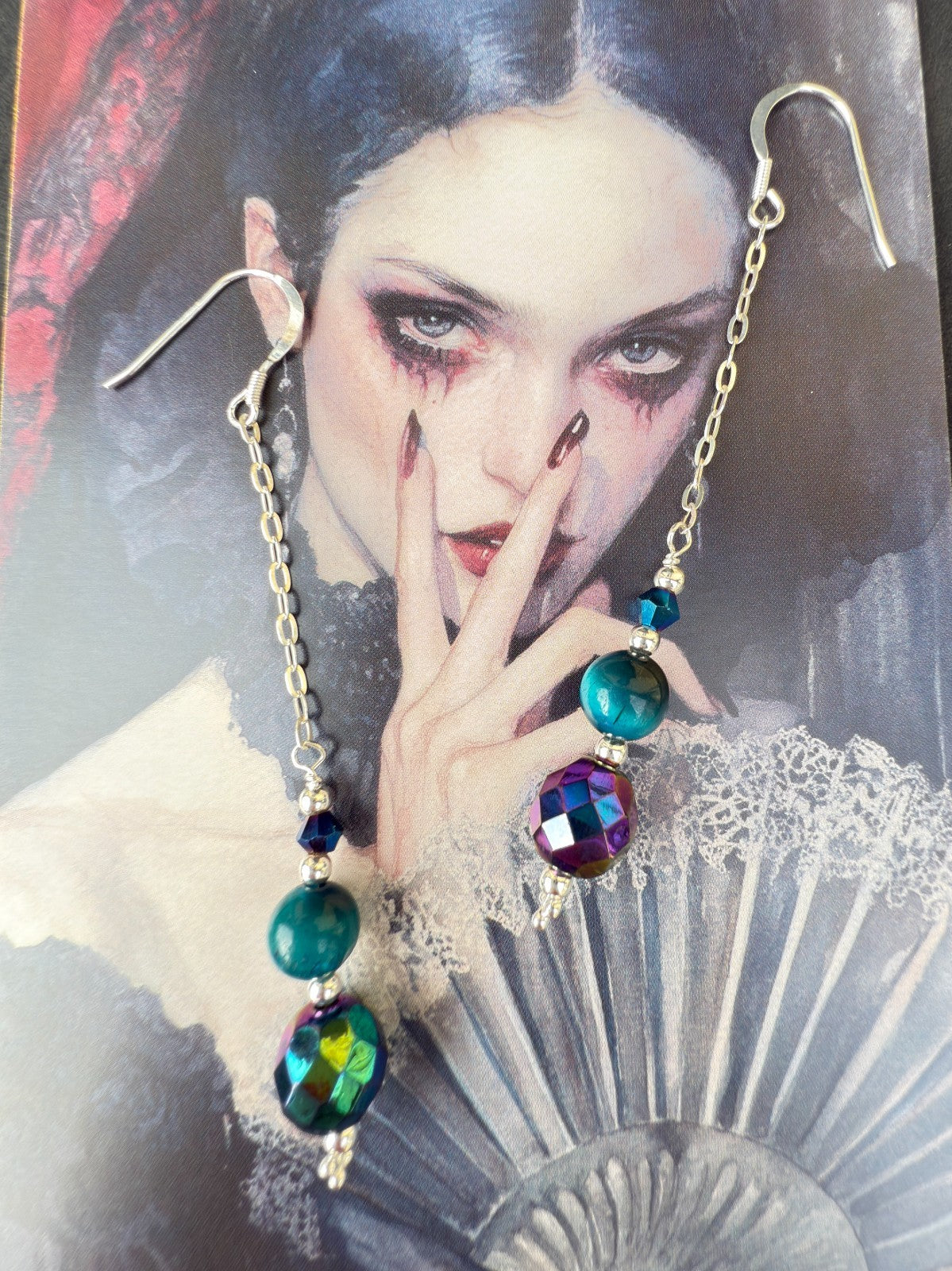 Vintage Crystal Sterling Silver Earrings Long Earrings Cats Eye Earrings