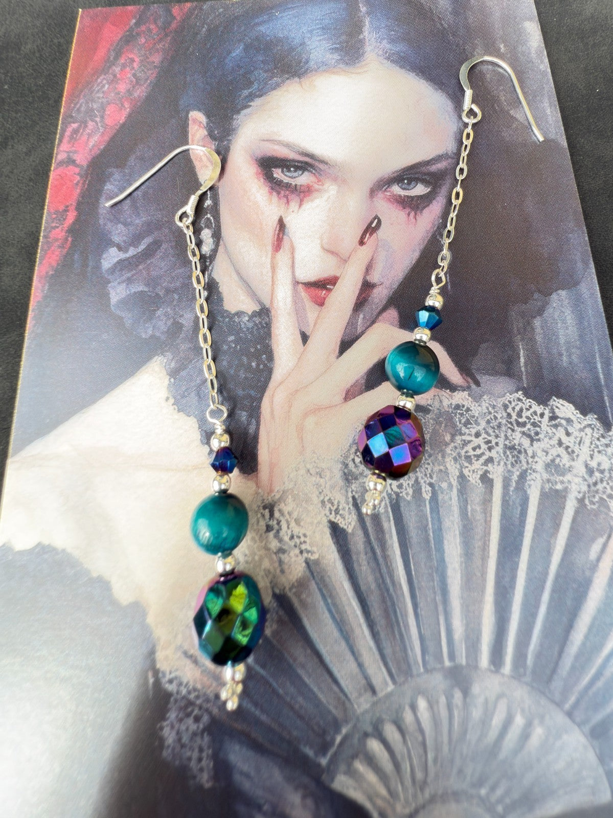 Vintage Crystal Sterling Silver Earrings Long Earrings Cats Eye Earrings