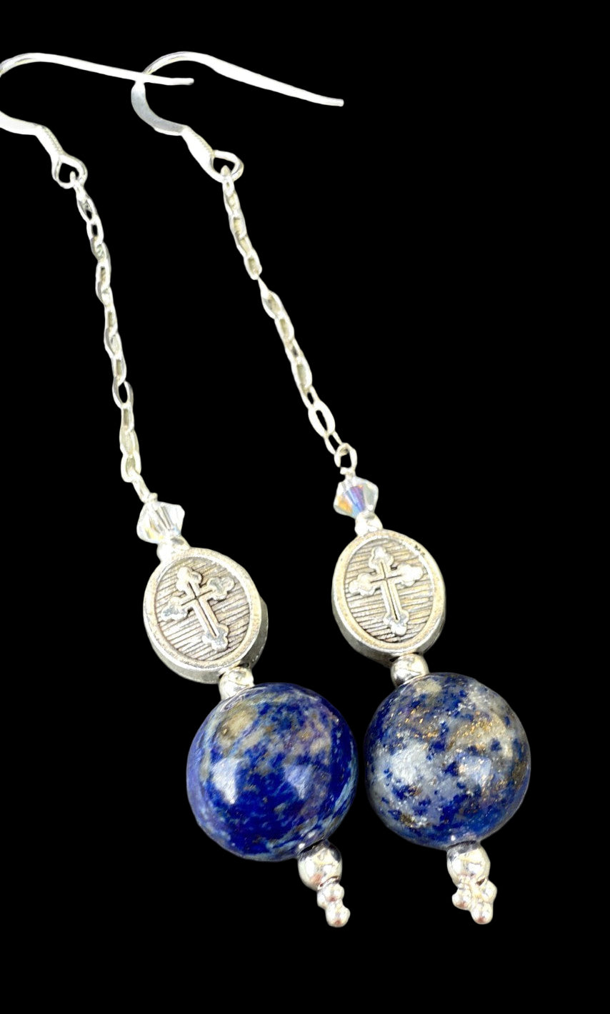 lapis lazuli earrings sterling silver 925 Drop Earrings Silver Gothic Earrings