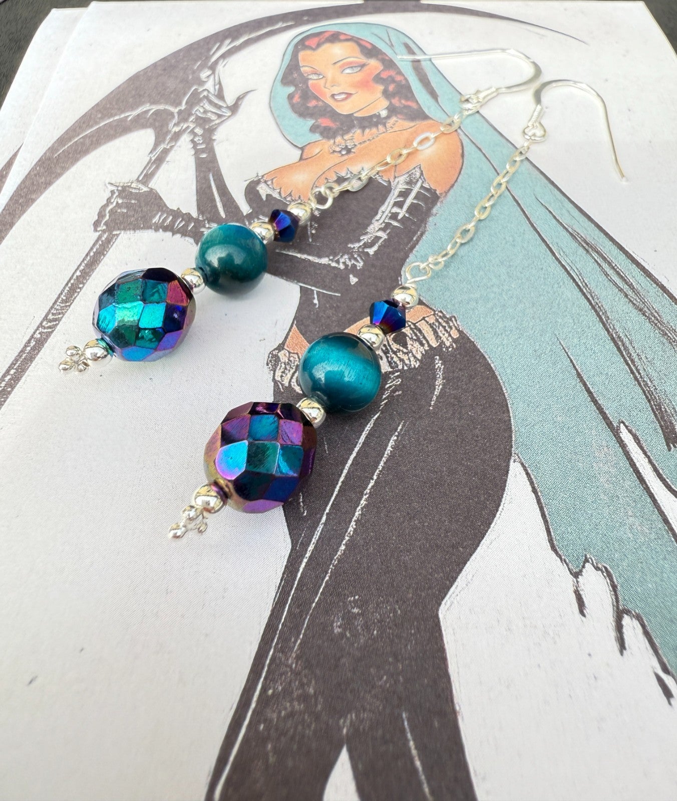 Vintage Crystal Sterling Silver Earrings Long Earrings Cats Eye Earrings