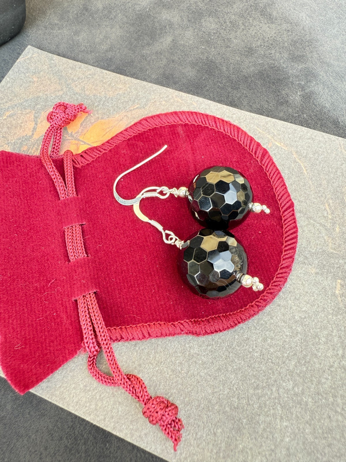 Gothic Jewellery Sterling Silver Earrings Vintage Glass Black Earrings Large 925