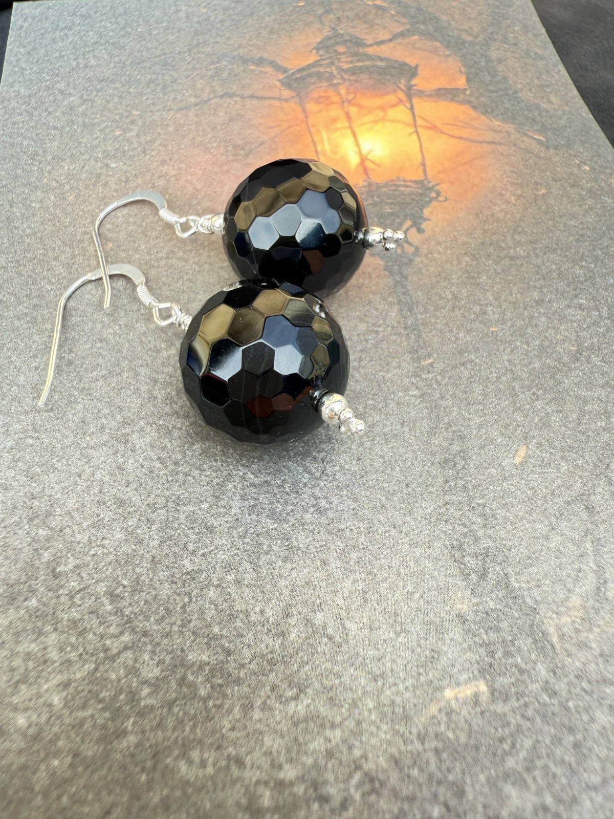 Gothic Jewellery Sterling Silver Earrings Vintage Glass Black Earrings Large 925