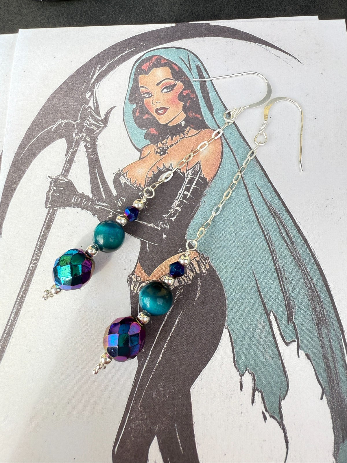 Vintage Crystal Sterling Silver Earrings Long Earrings Cats Eye Earrings