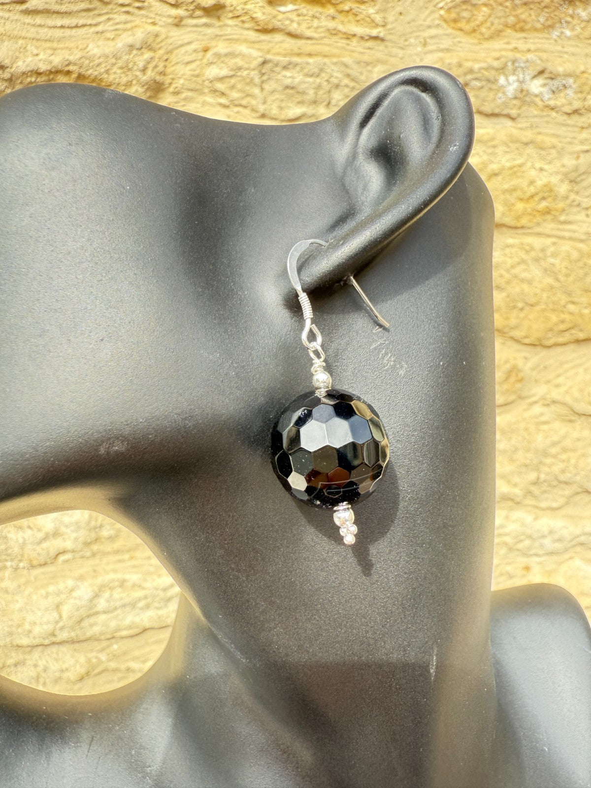 Gothic Jewellery Sterling Silver Earrings Vintage Glass Black Earrings Large 925