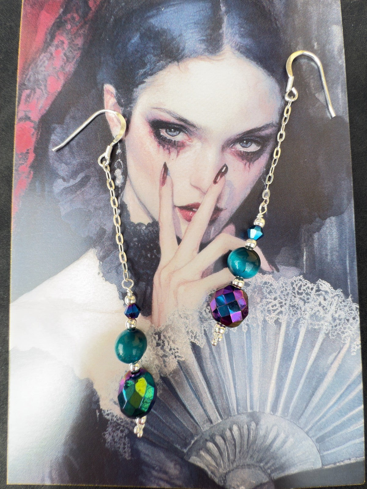 Vintage Crystal Sterling Silver Earrings Long Earrings Cats Eye Earrings