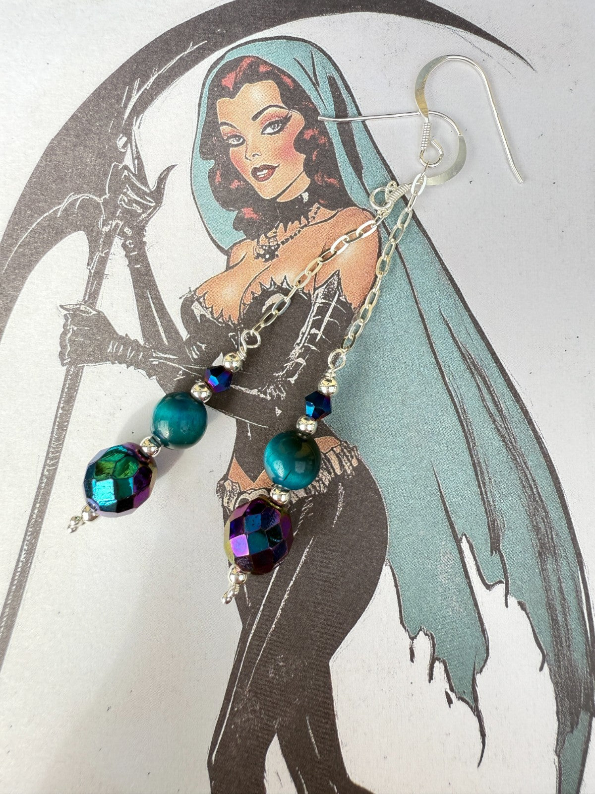 Vintage Crystal Sterling Silver Earrings Long Earrings Cats Eye Earrings