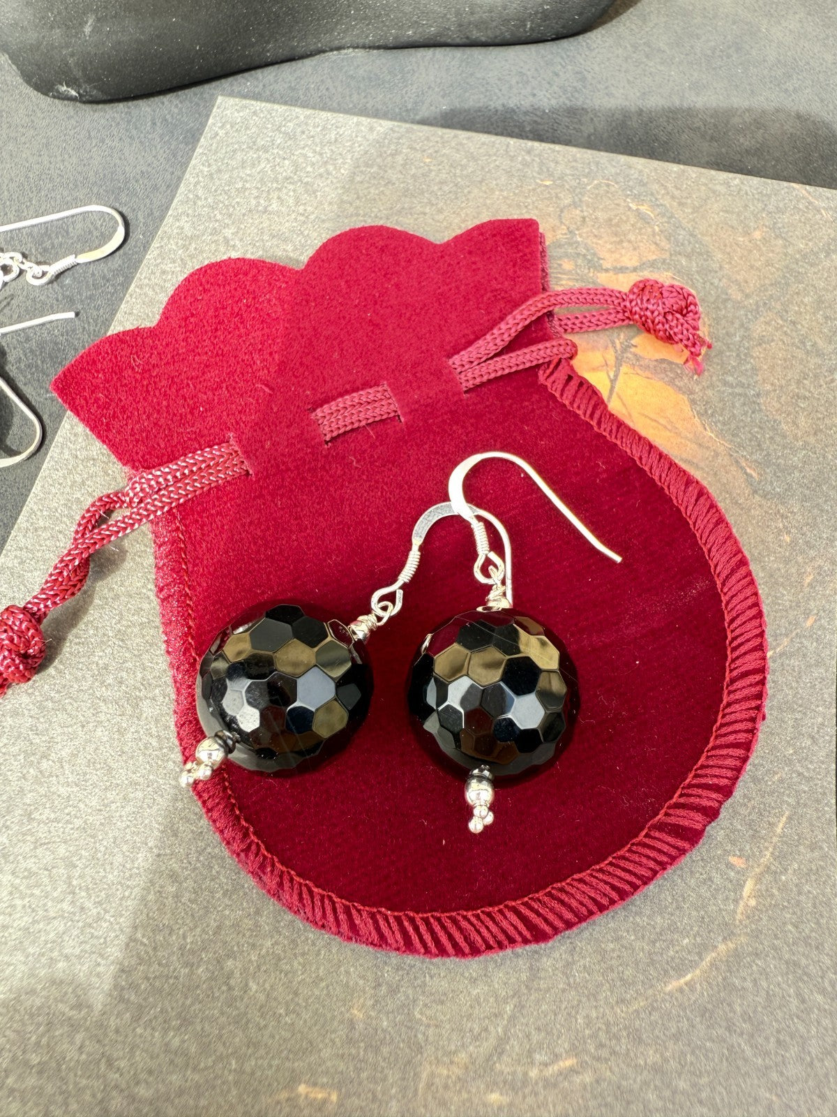 Gothic Jewellery Sterling Silver Earrings Vintage Glass Black Earrings Large 925