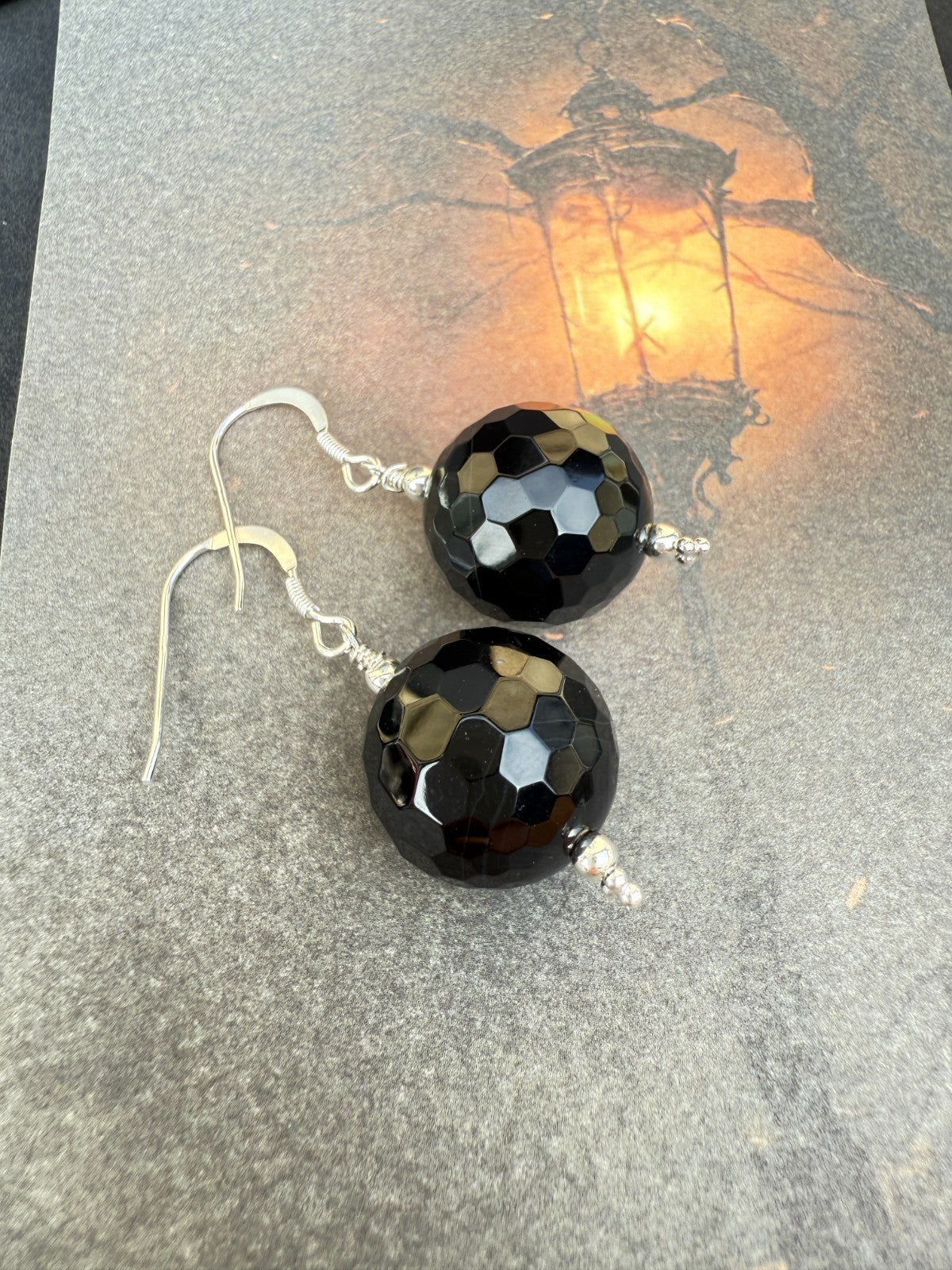 Gothic Jewellery Sterling Silver Earrings Vintage Glass Black Earrings Large 925