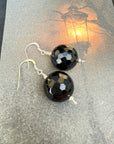 Gothic Jewellery Sterling Silver Earrings Vintage Glass Black Earrings Large 925