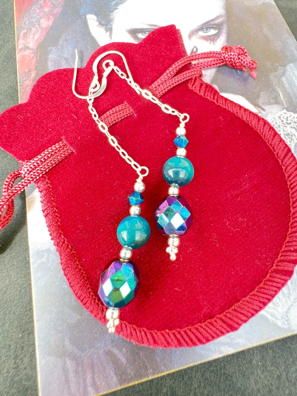 Vintage Crystal Sterling Silver Earrings Long Earrings Cats Eye Earrings