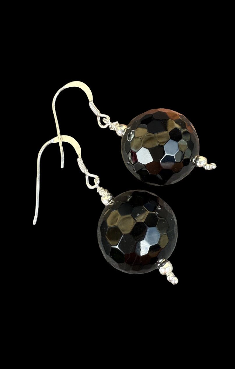 Gothic Jewellery Sterling Silver Earrings Vintage Glass Black Earrings Large 925