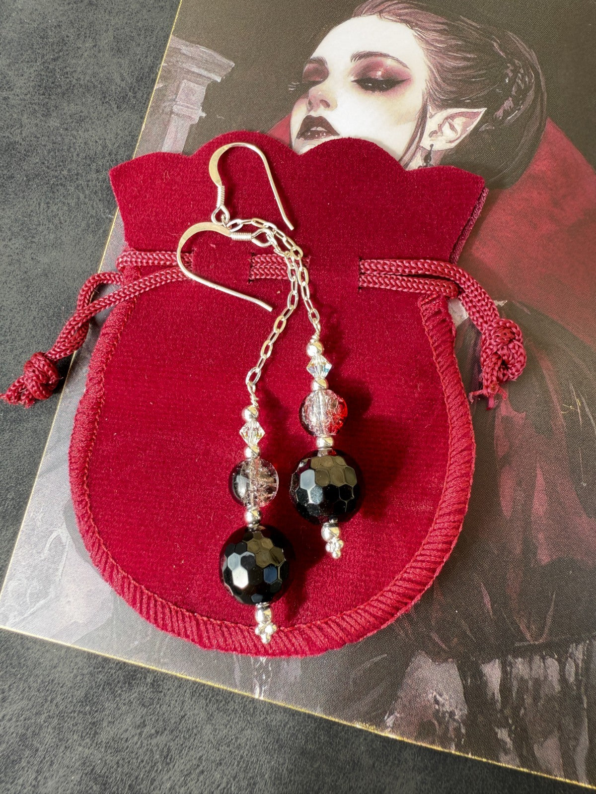 925 Silver Earrings Black Earrings Gothic Earrings Spiritual Gifts Long Earrings