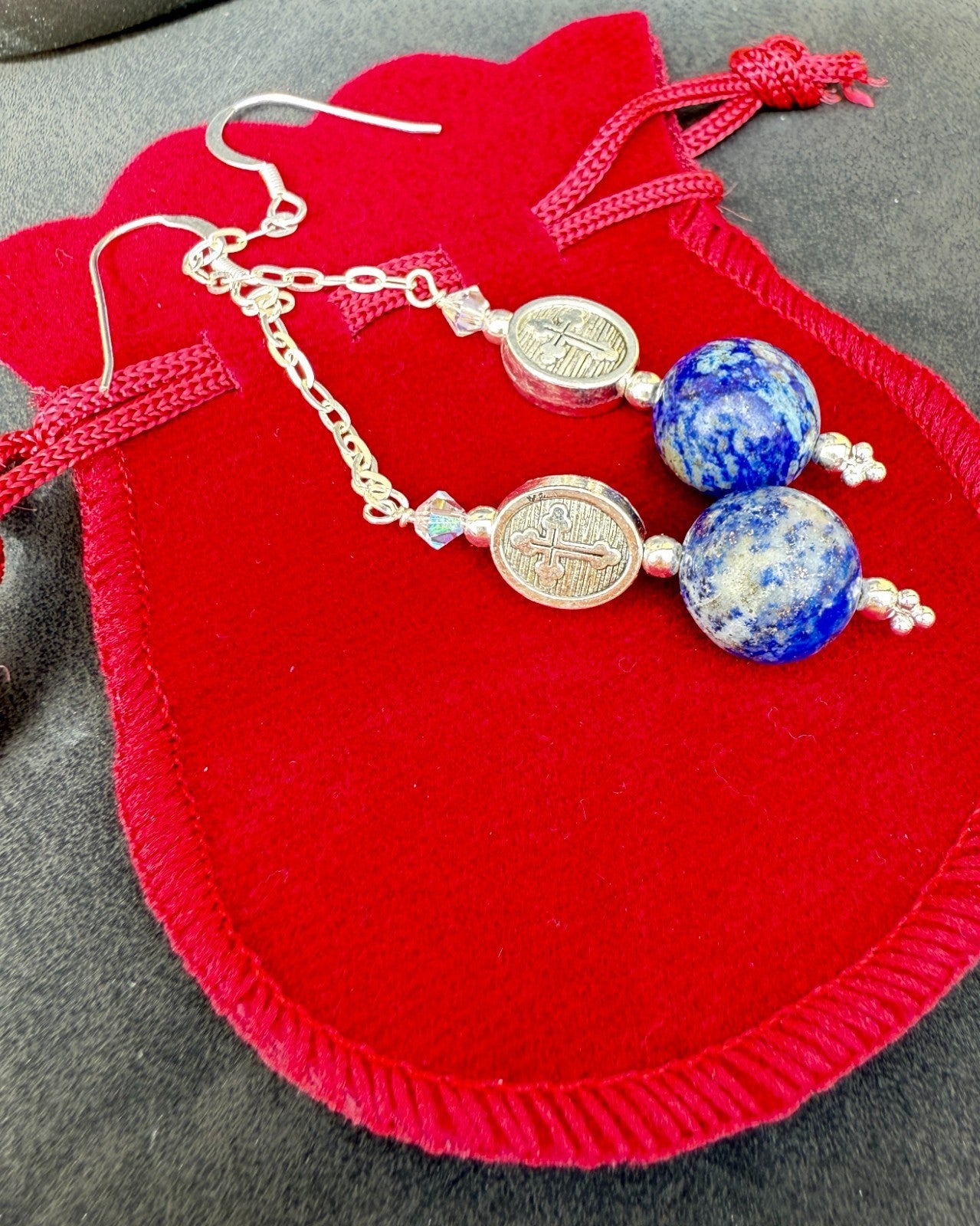 lapis lazuli earrings sterling silver 925 Drop Earrings Silver Gothic Earrings