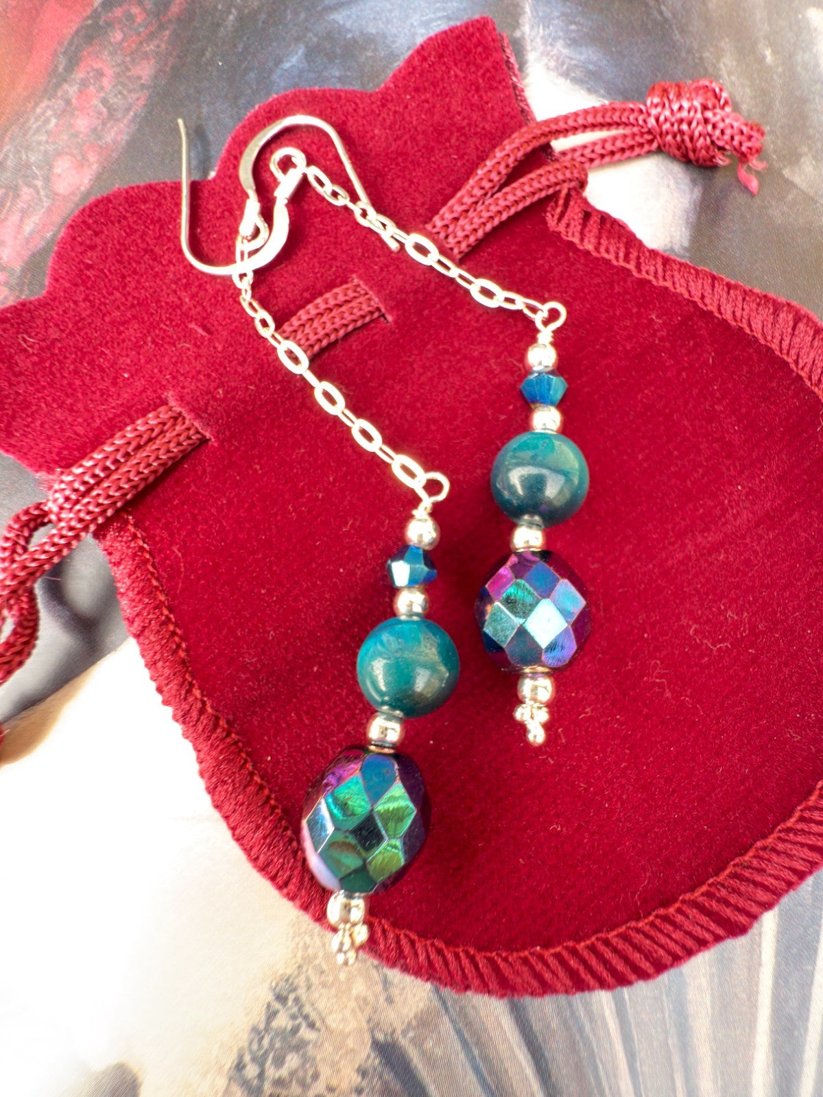 Vintage Crystal Sterling Silver Earrings Long Earrings Cats Eye Earrings