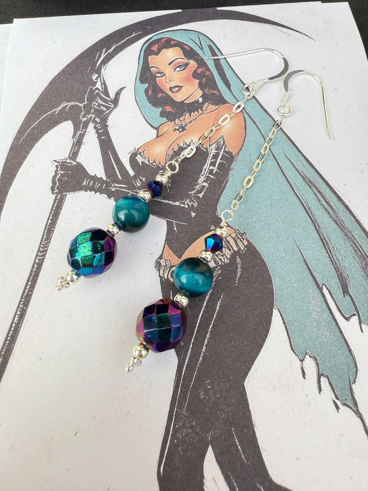 Vintage Crystal Sterling Silver Earrings Long Earrings Cats Eye Earrings