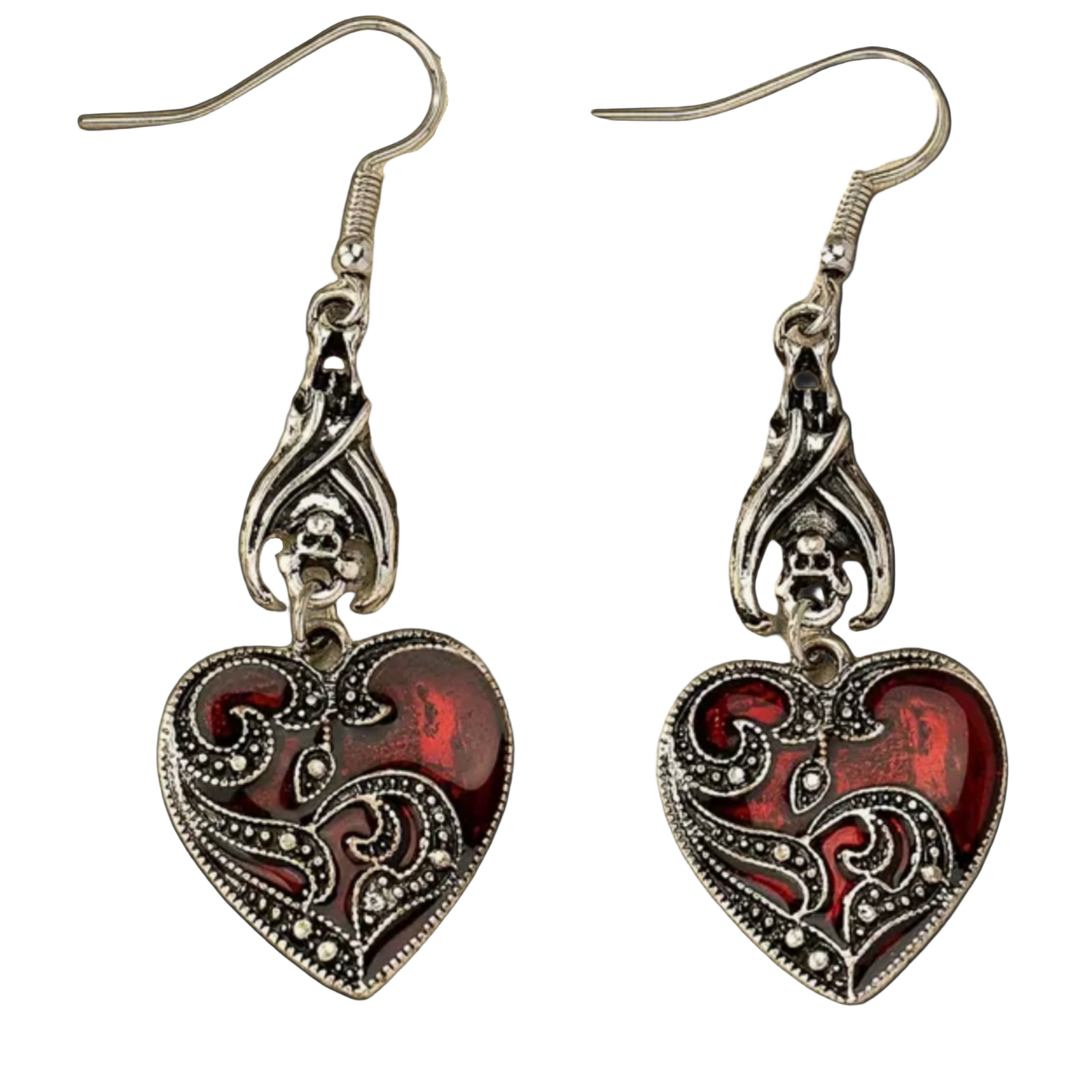 Gothic Red Heart Drop Earrings Vampirecore Bats Alt Emo Gift Jewellery