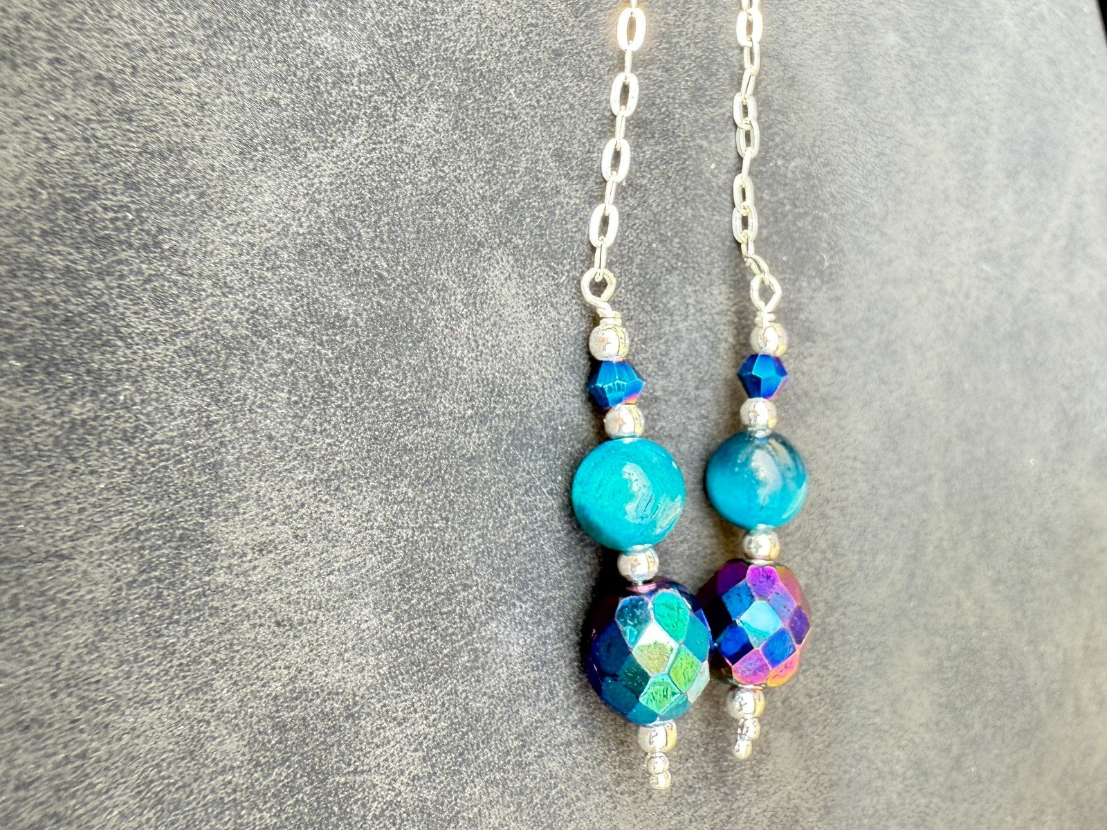 Vintage Crystal Sterling Silver Earrings Long Earrings Cats Eye Earrings