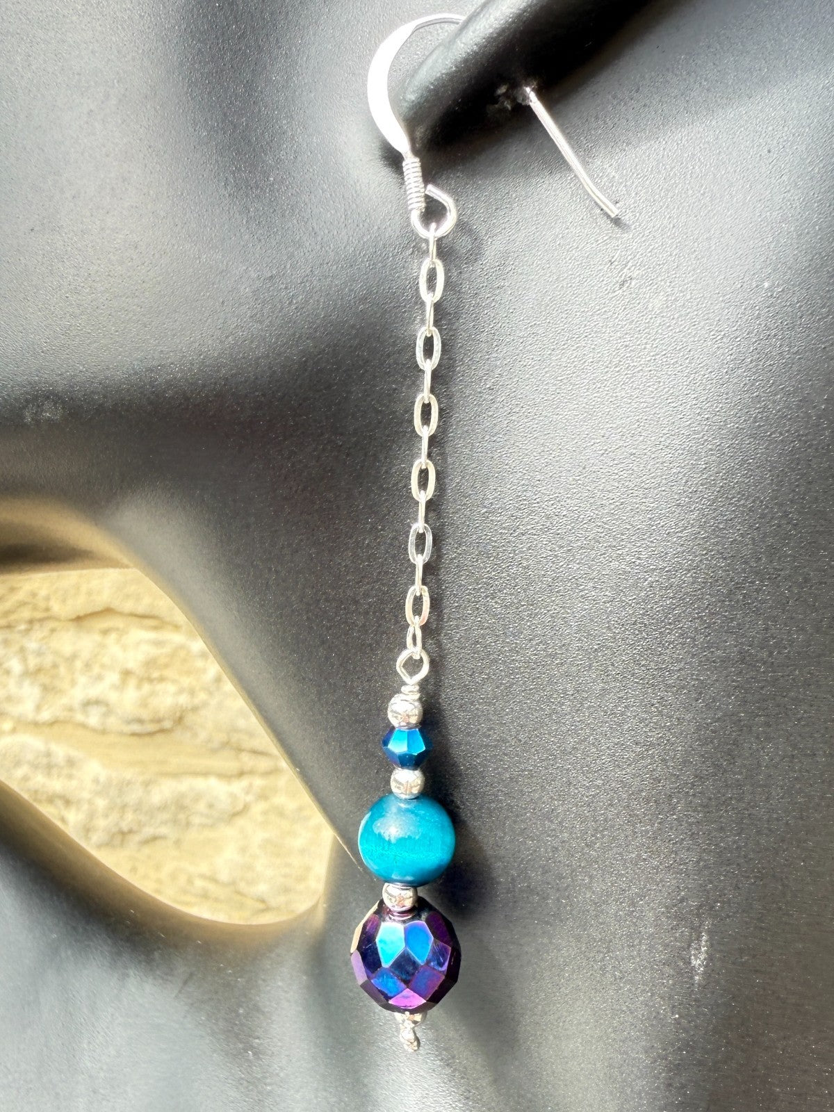 Vintage Crystal Sterling Silver Earrings Long Earrings Cats Eye Earrings