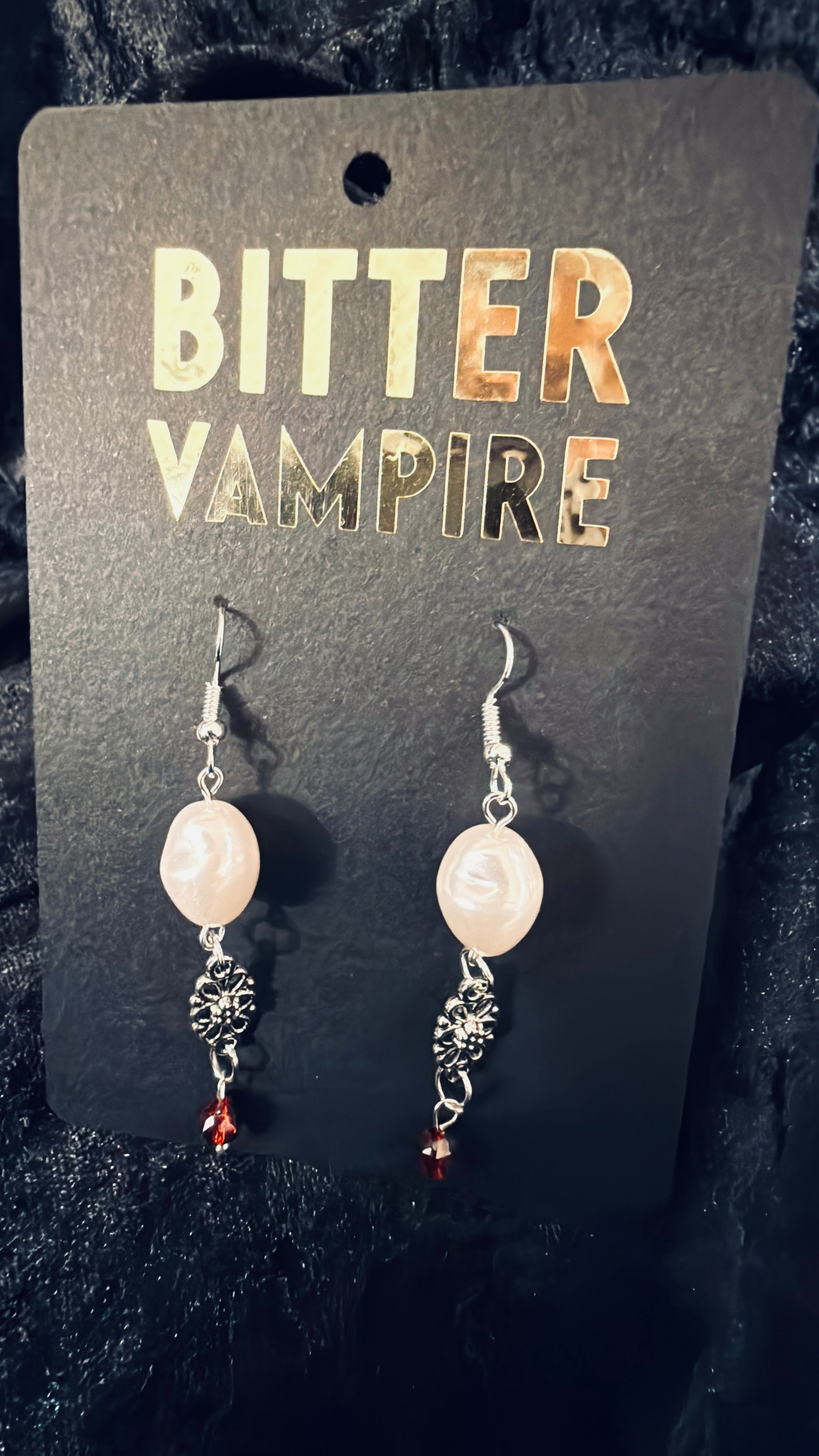 Crimson Tear Filigree Drop Earrings